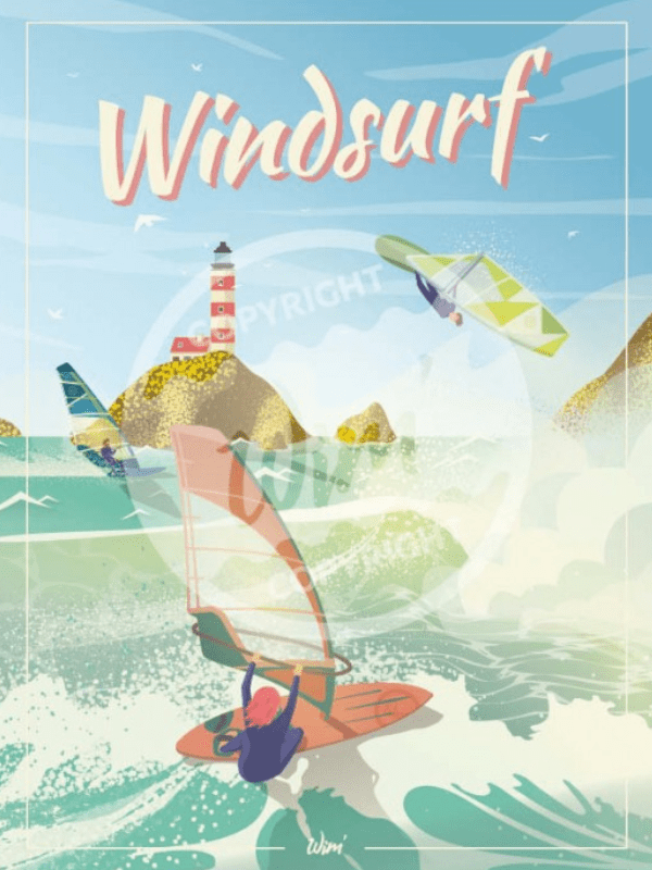 Affiche illustration Wim sport Windsurf 30x40cm