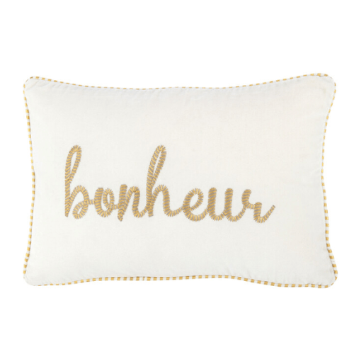 JOLIPA Coussin Bonheur Textile Blanc/Or 30x45x3,5cm