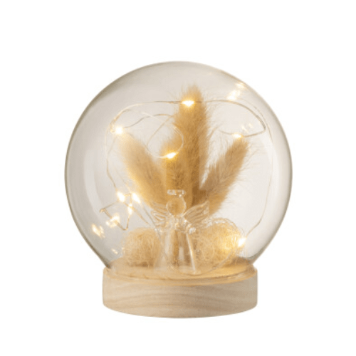 JOLIPA Cloche Boule Led Ange Verre/Bois Naturel