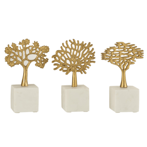 JOLIPA Statue Arbre Sur Pied Aluminium/Marbre Or/Blanc Assortiment De Trois