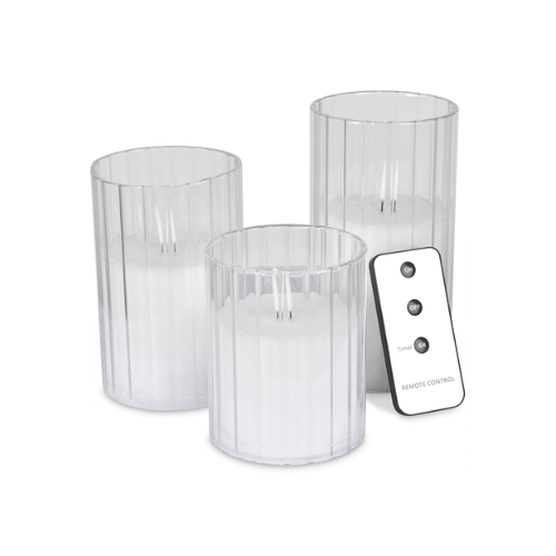 Opjet 3 bougies LED dans verres cotes plates blanc ,télécommande (à piles)