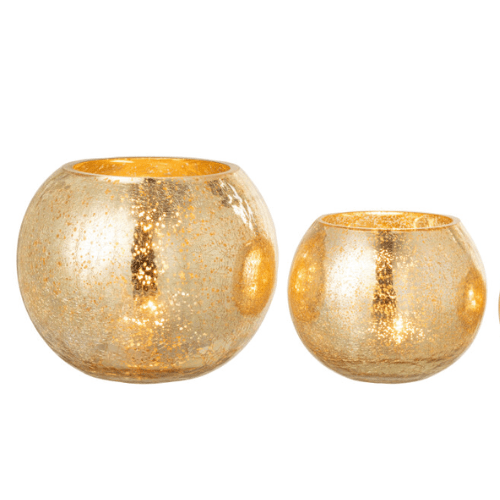 JOLIPA Photophore Boule Craquele Verre Effet Nacre Or