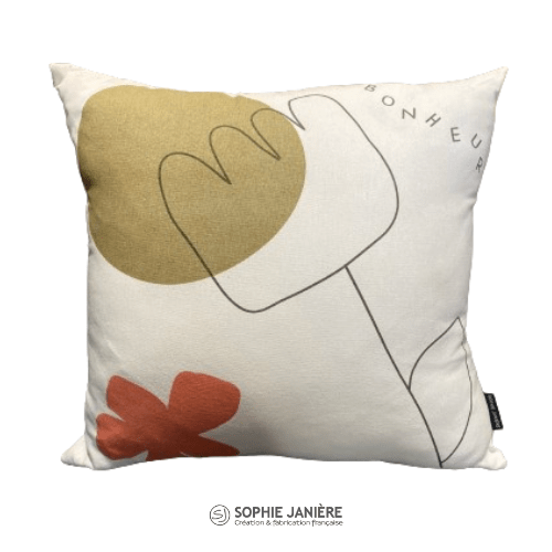 Sophie Janiere coussin 45x45cm bonheur blanc