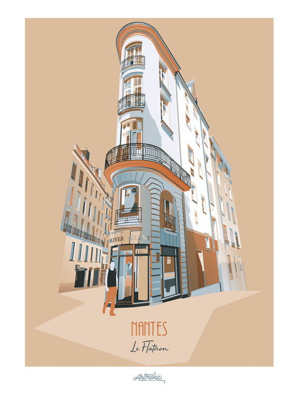 Le Flatiron nantes affiche illustration artmoric 42x59,4cm