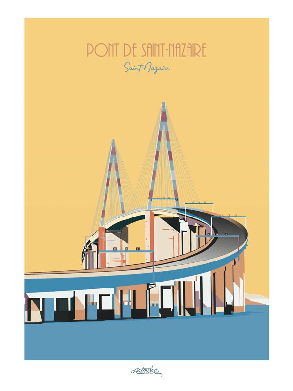 Pont de Saint Nazaire affiche illustration artmoric 42x59,4 cm