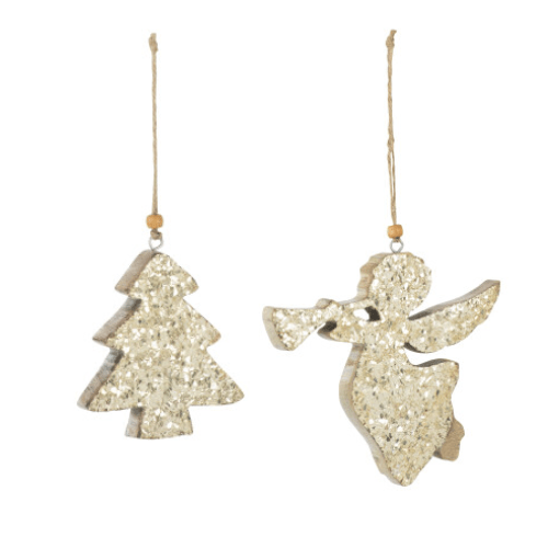 J-line Ange Trompette / sapin noel A Suspendre Bois Manguier Brillant